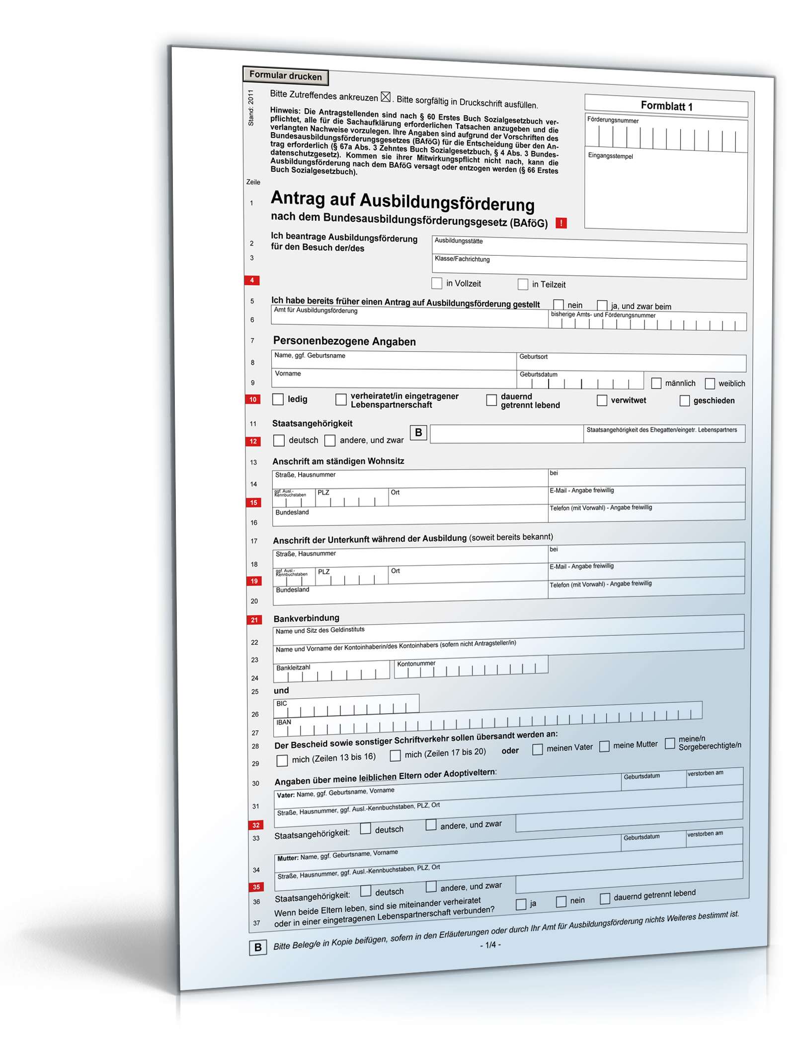 Antrag auf Ausbildungsförderung Formular zum Download