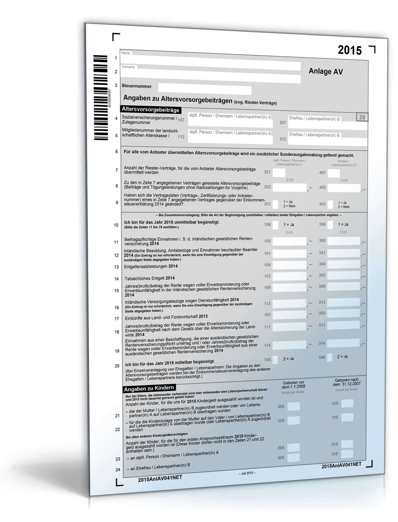 Anlage AV 2015 | Steuerformular Zum Download