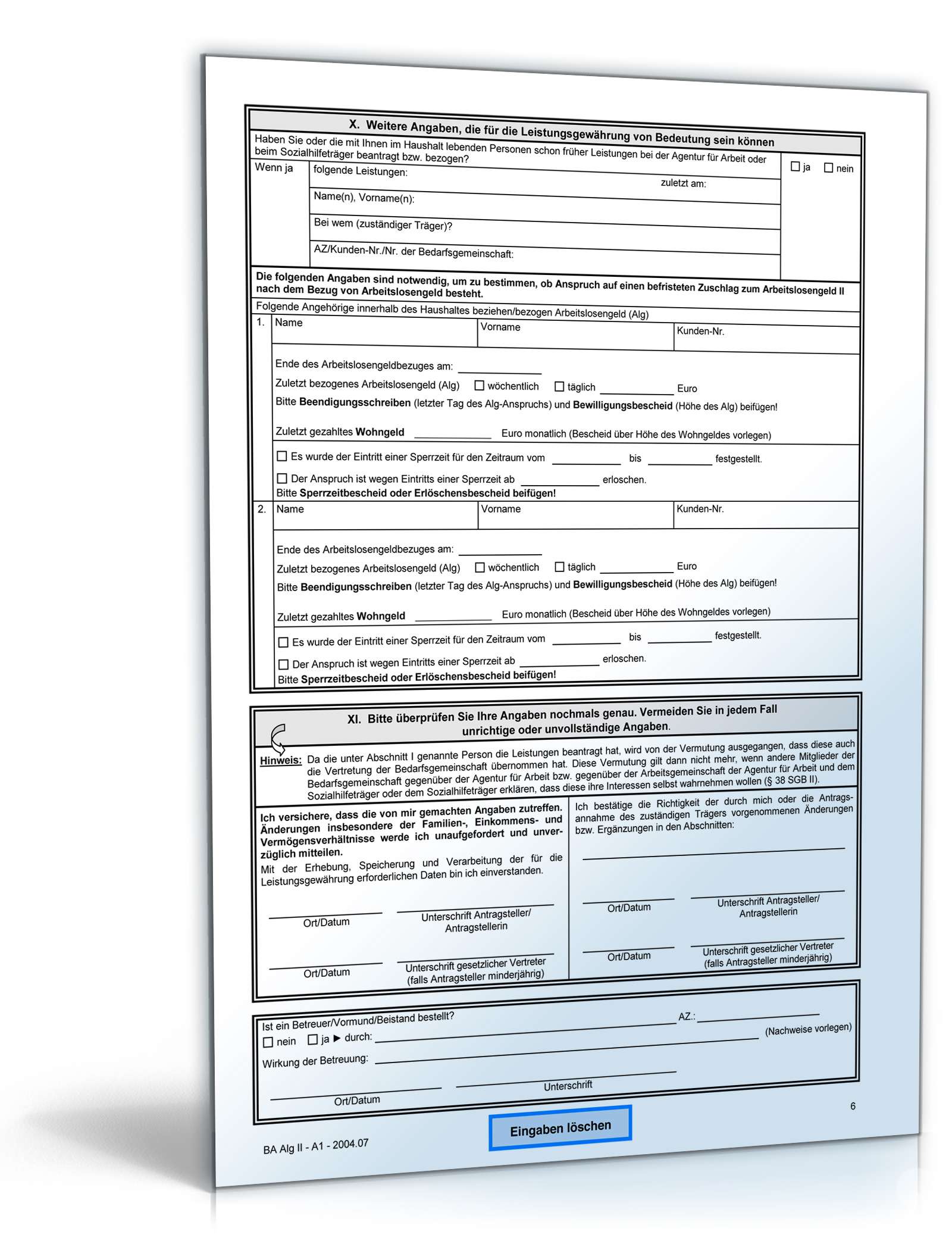 Antrag auf Arbeitslosengeld 2 Formular zum Download