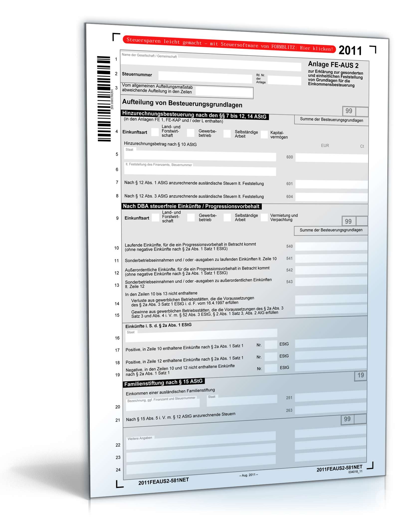 Anlage FE-AUS2 2011 | Formular Zum Download