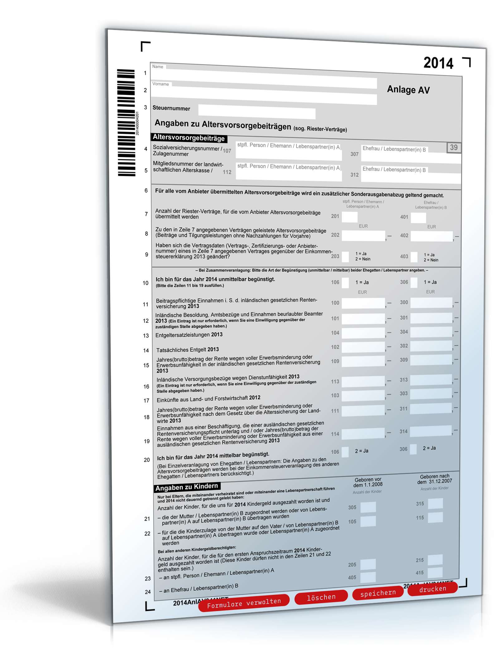 Anlage AV 2014 | Formular zum Download