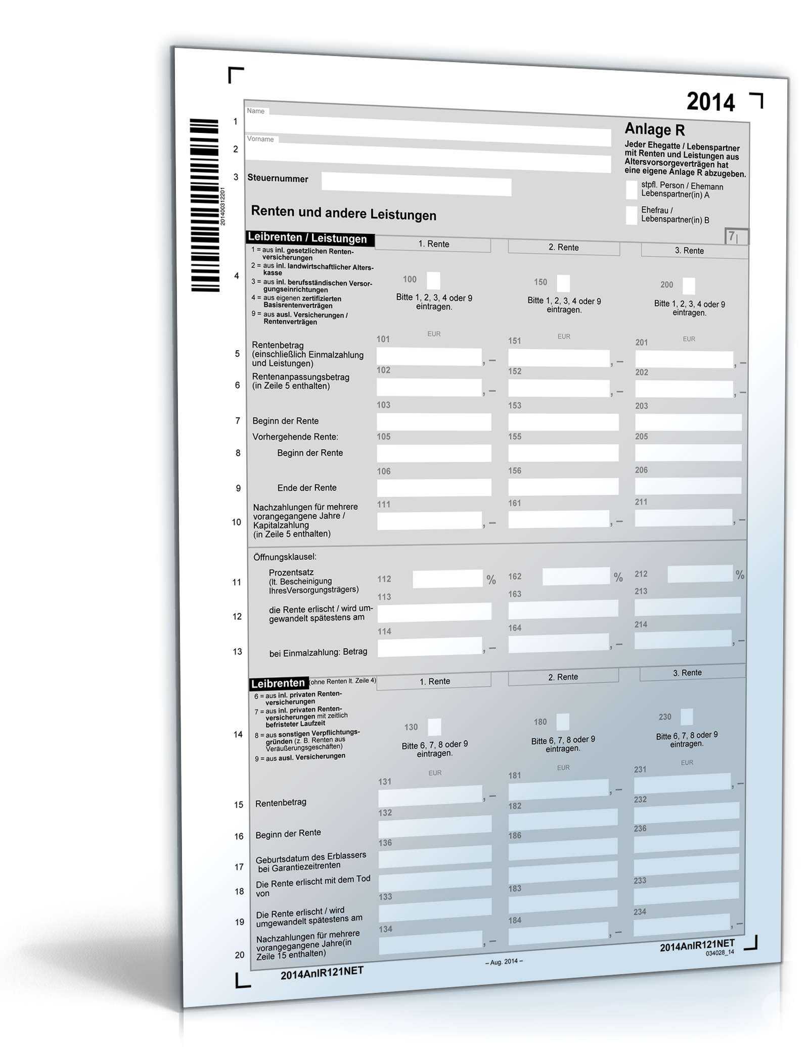 Anlage R 2014 Formular zum Download