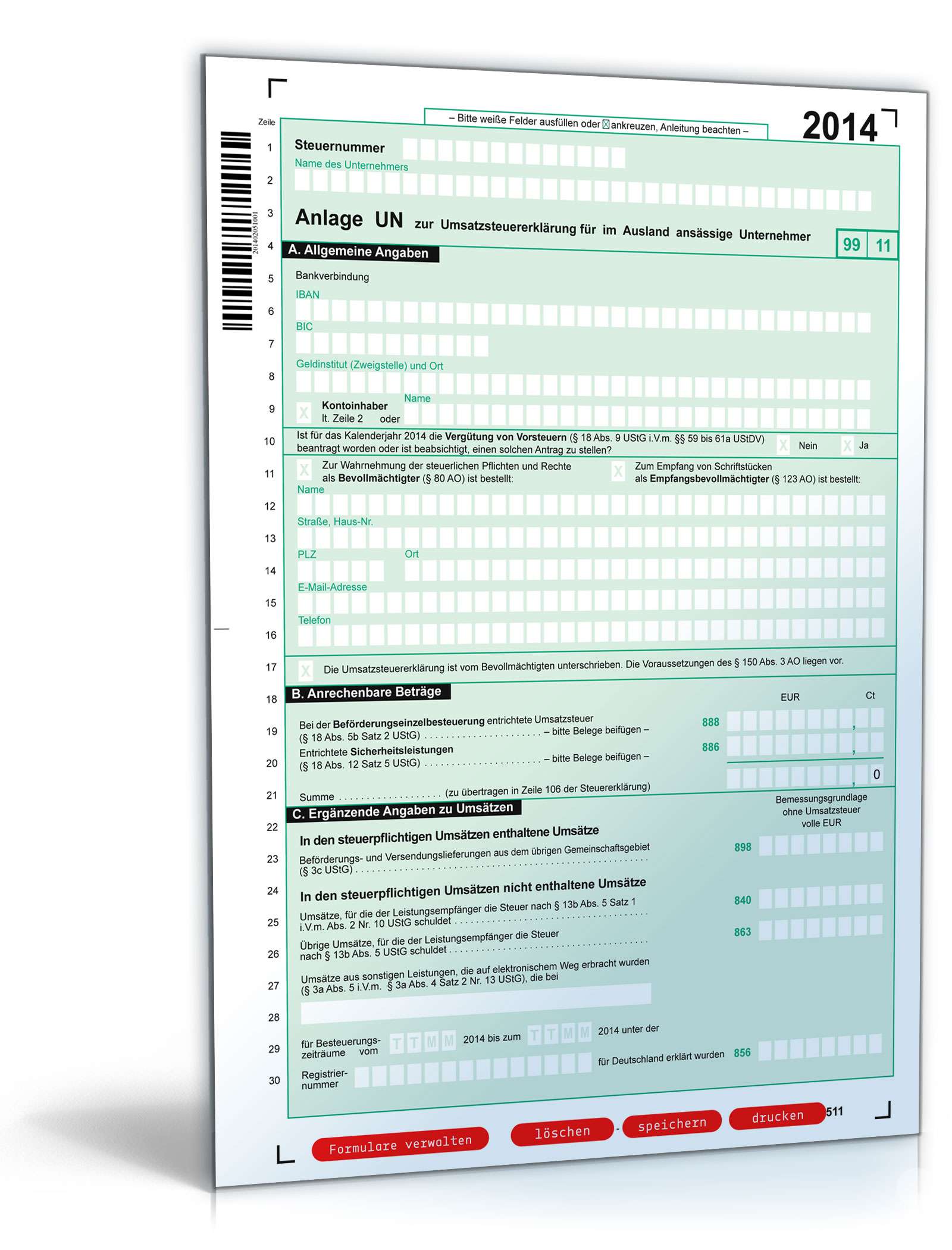 Anlage UN zur Umsatzsteuererklärung 2014 | Formular zum Download