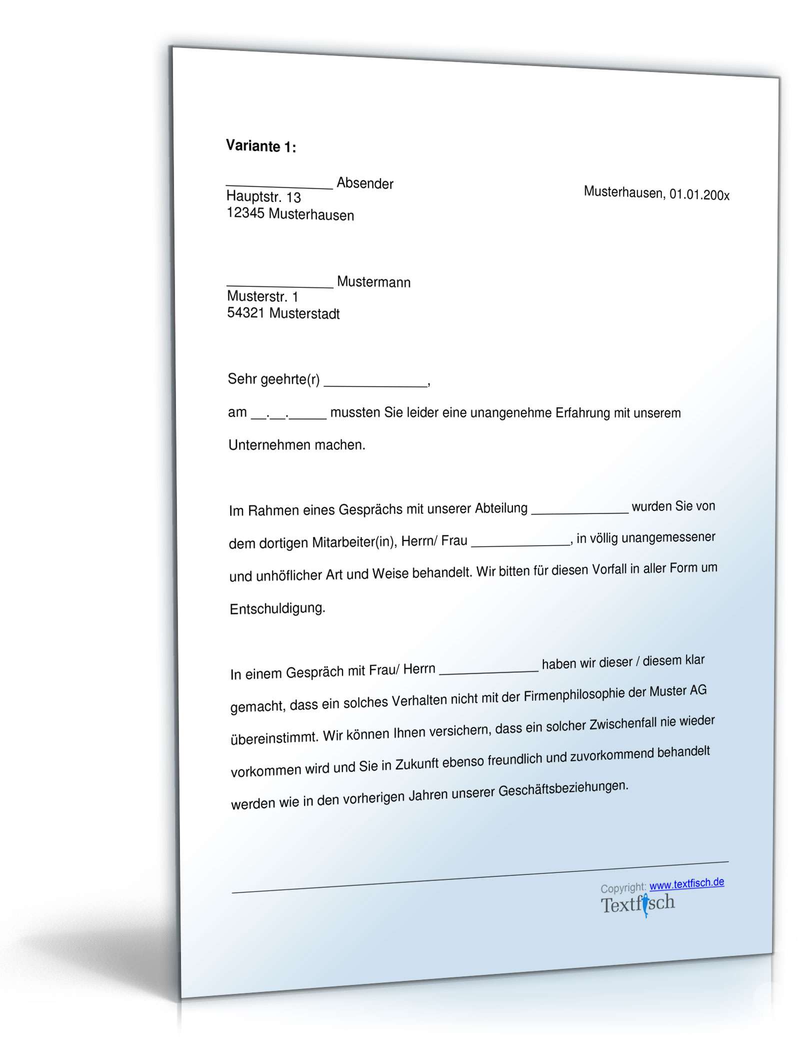 Entschuldigung schlechter Kundenservice | Muster zum Download