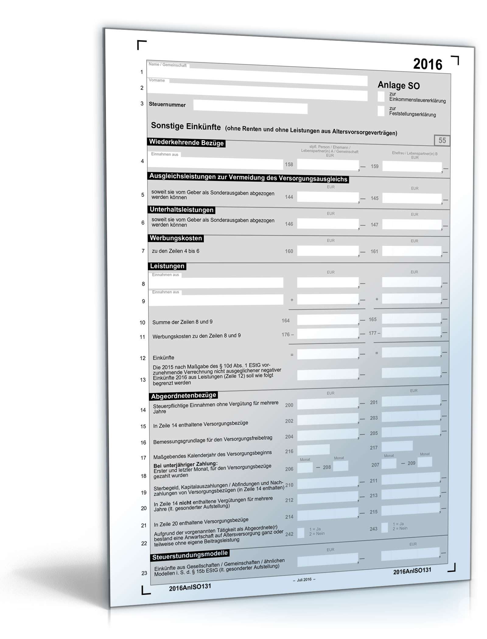 Anlage SO 2016 Steuerformular Zum Download