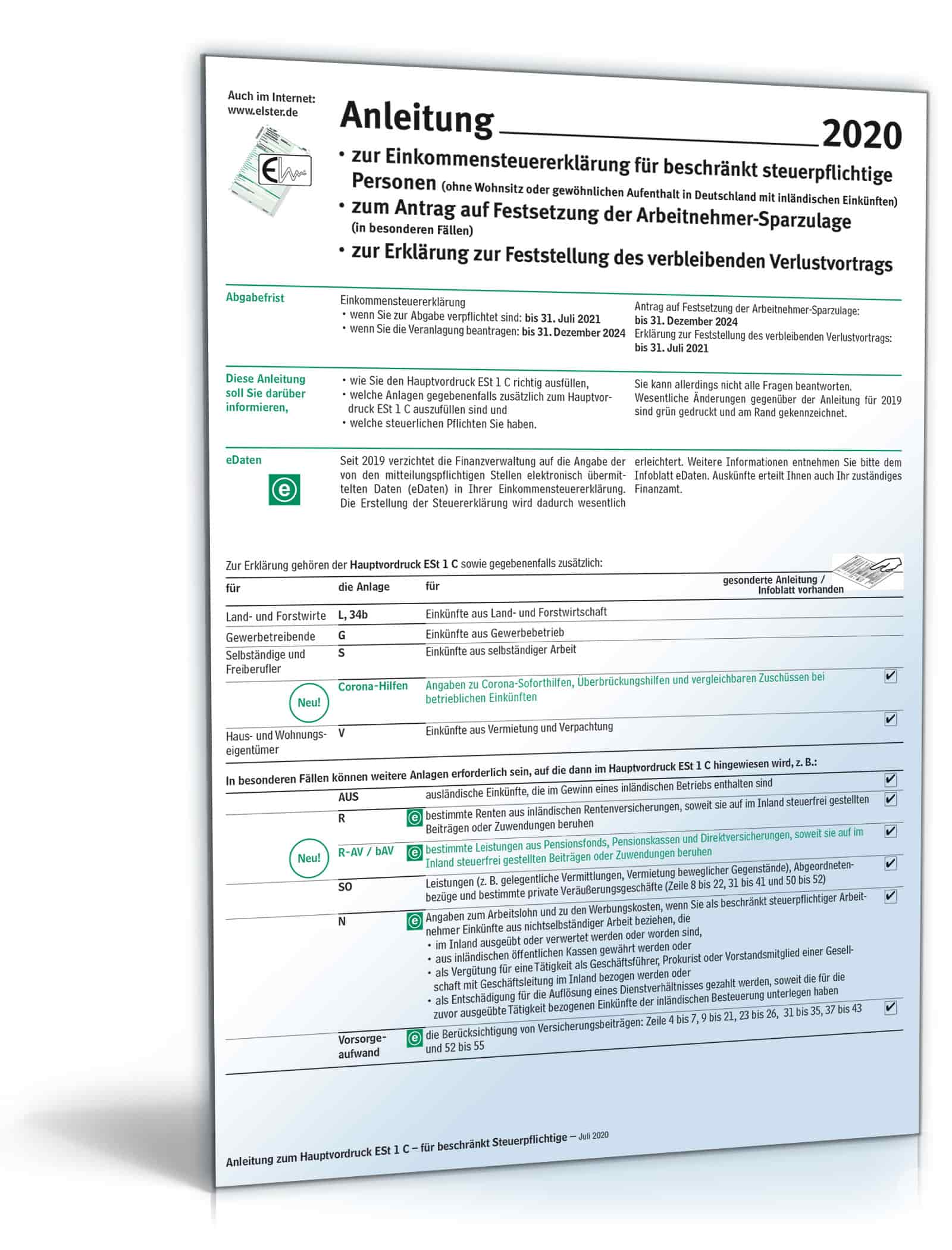 Anleitung Einkommensteuer Beschränkt Steuerpflichtige 2020 | Formular ...