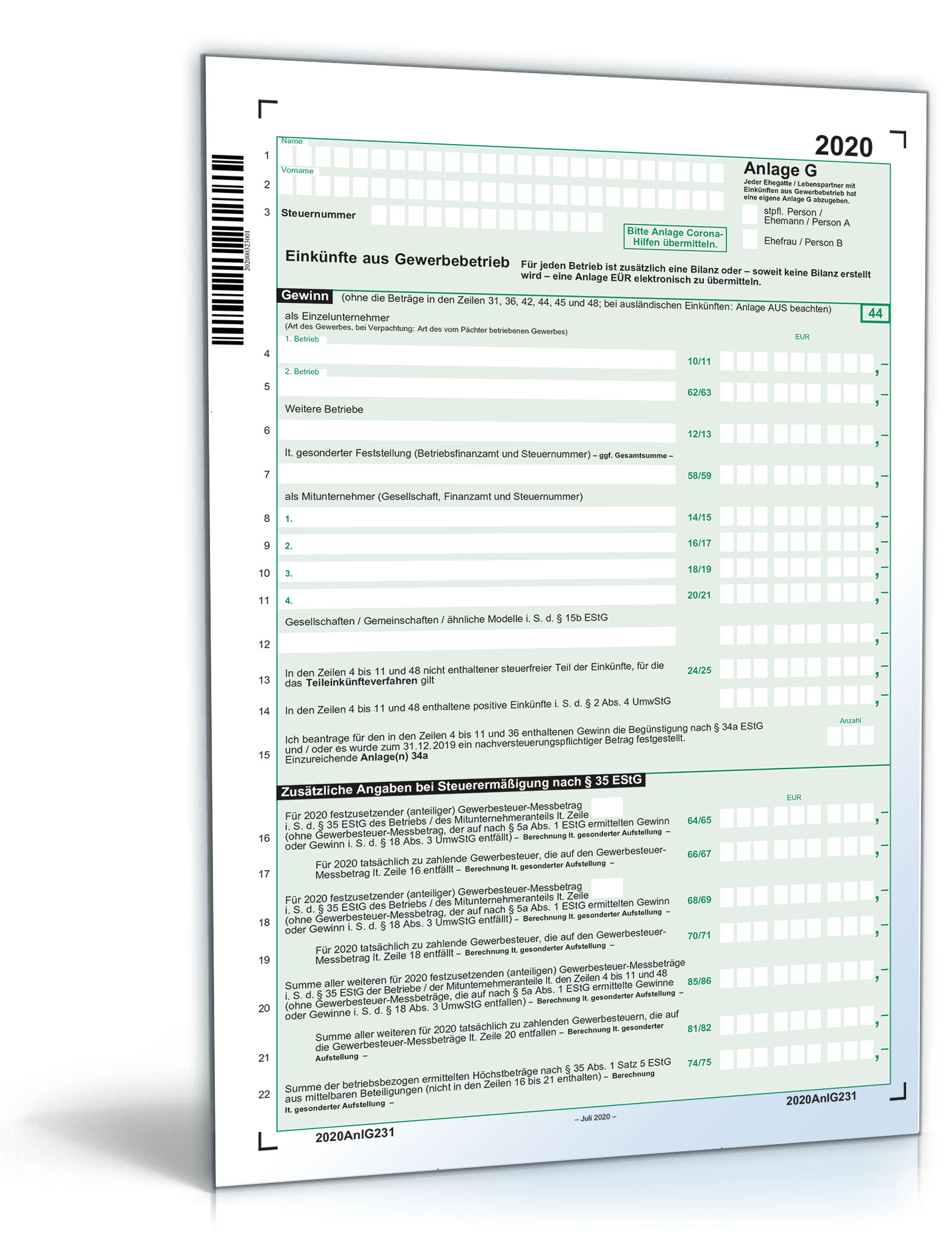 Anlage G 2020 | Steuerformular zum Download