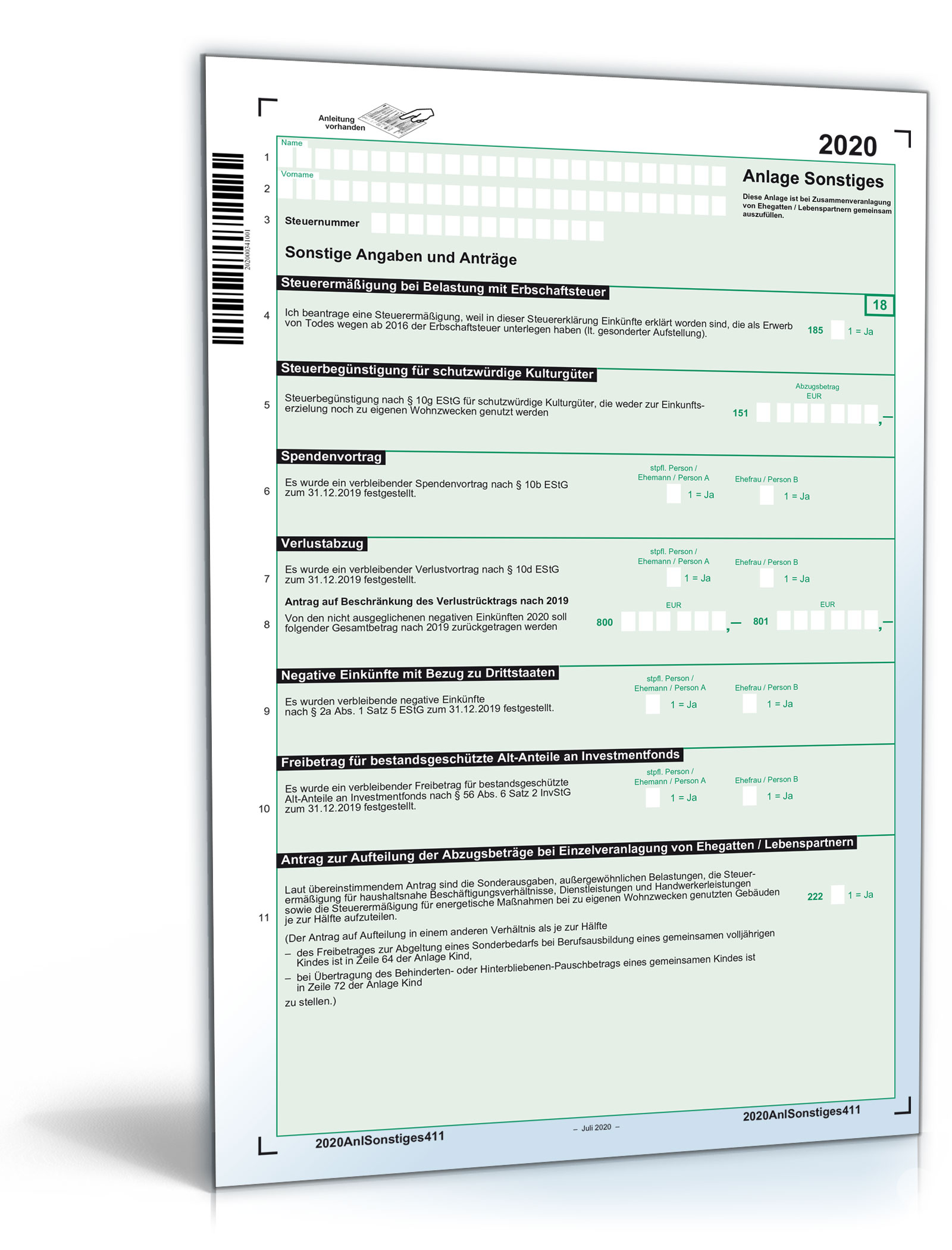 Anlage Sonstiges 2020 | Steuerformular Zum Download