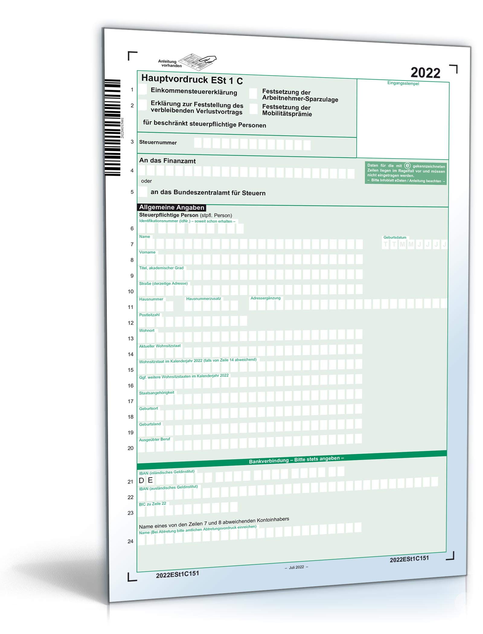 Einkommensteuererklärung Beschränkt Steuerpflichtige 2022 | Formular ...