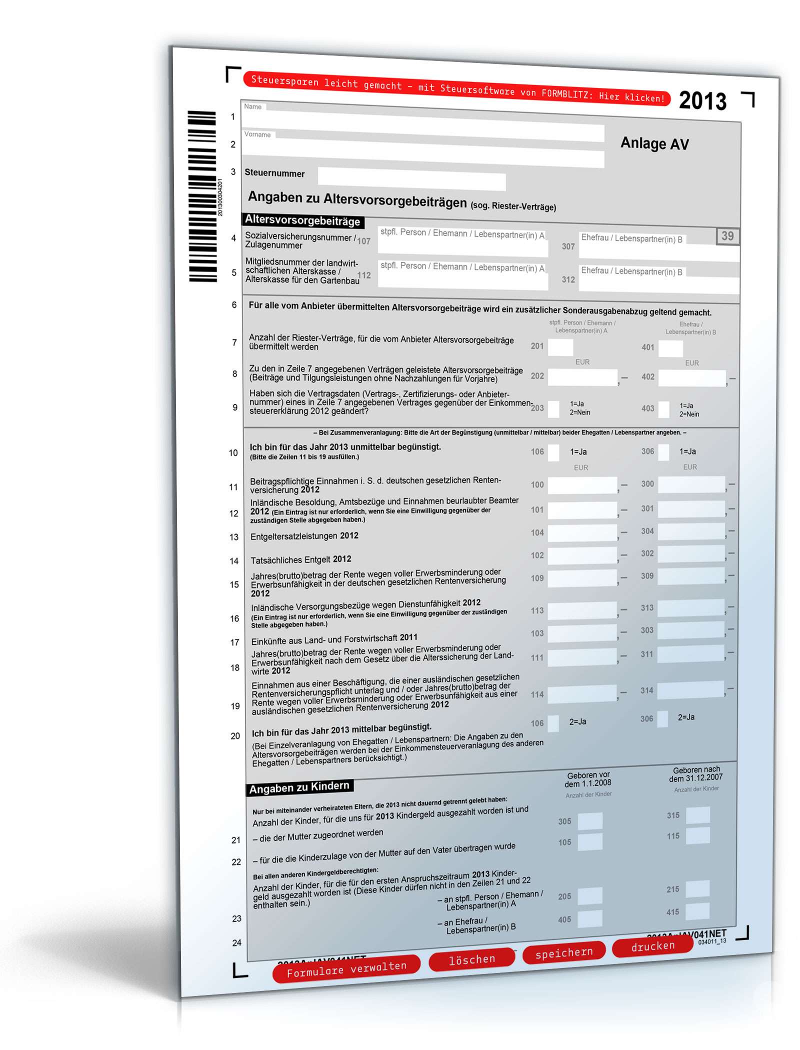 Anlage AV 2013 | Formular Zum Download