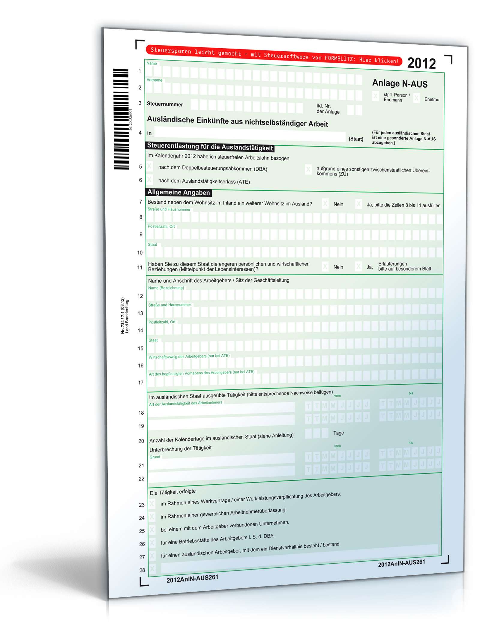 Anlage N-AUS 2012 | Formular zum Download