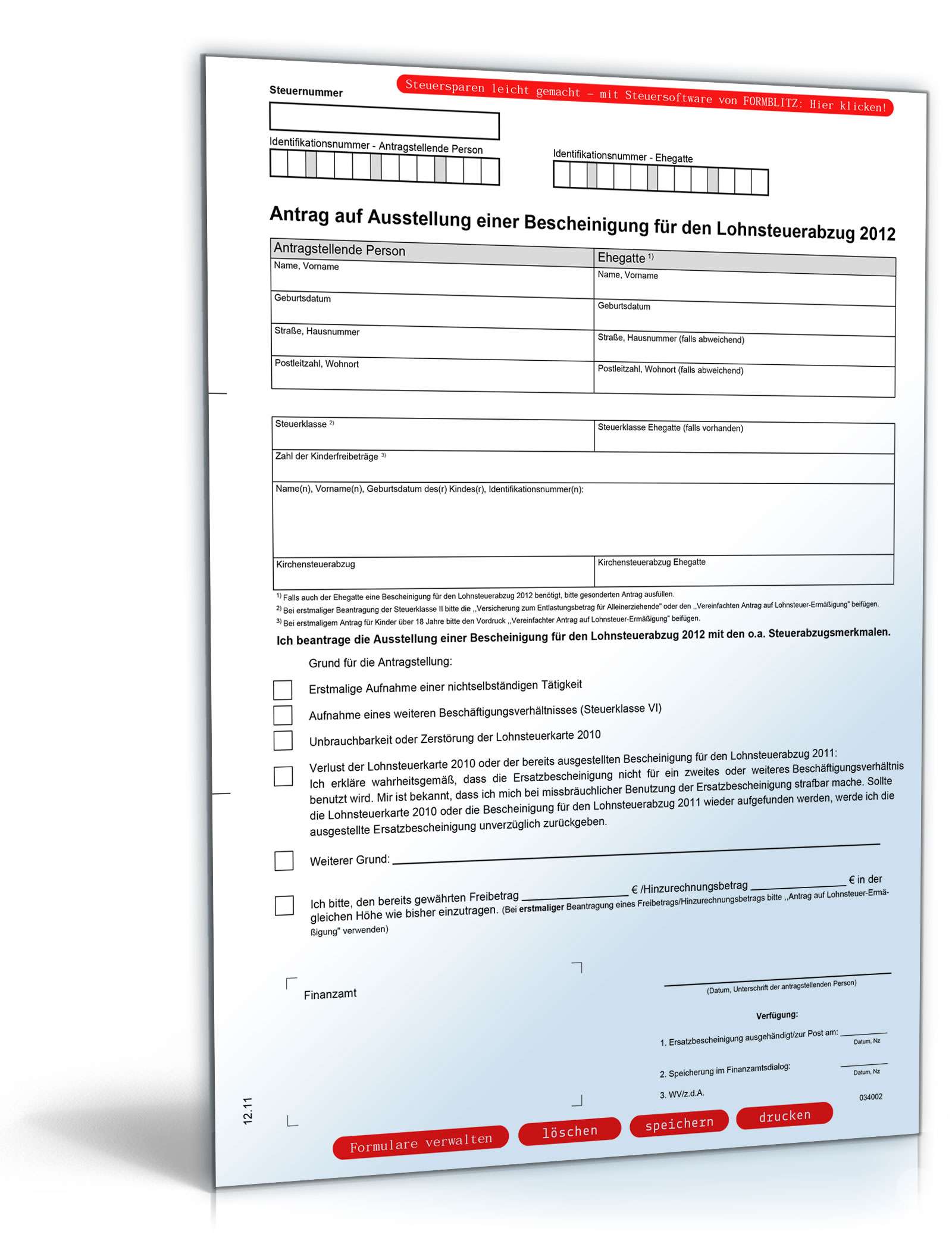 Antrag Bescheinigung für Lohnsteuerabzug 2012 | Formular ...