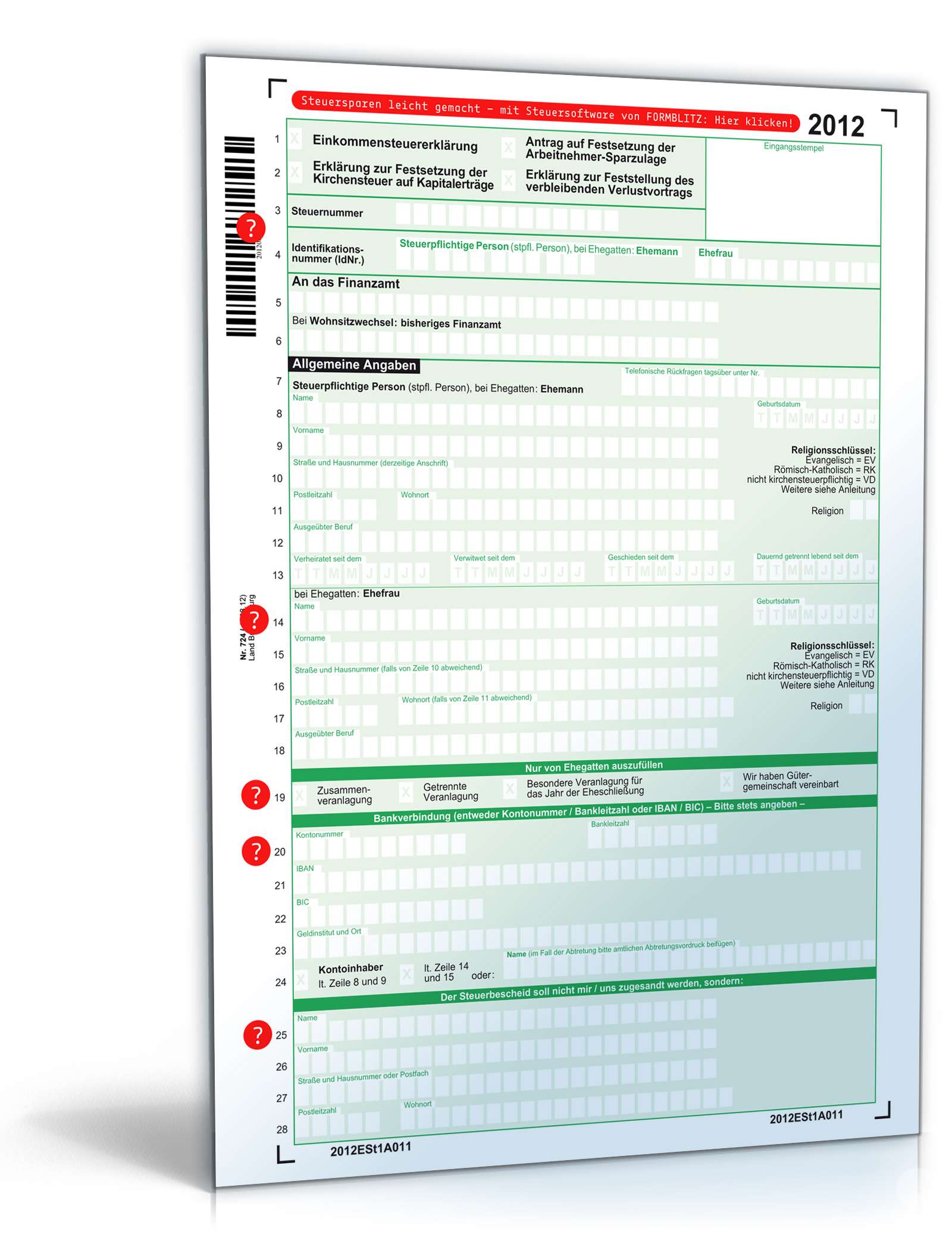 Einkommensteuererklärung 2012 Mantelbogen Formular Zum Download