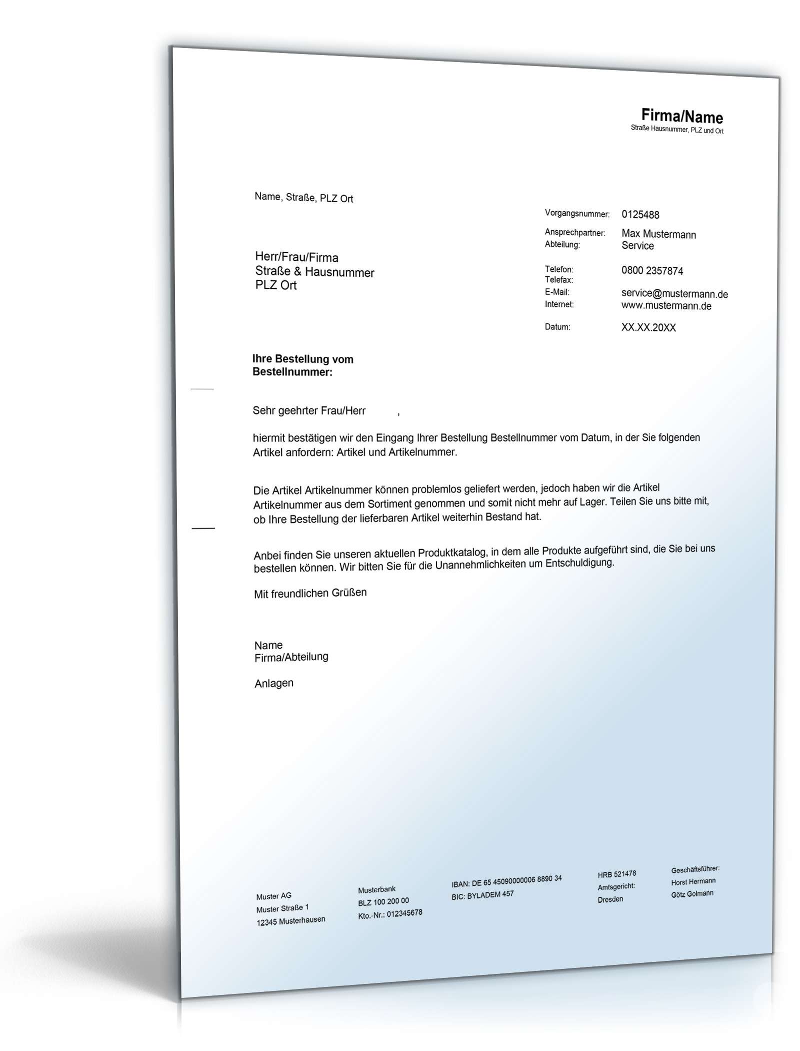 Entschuldigung LieferunfÃ¤higkeit | Muster zum Download