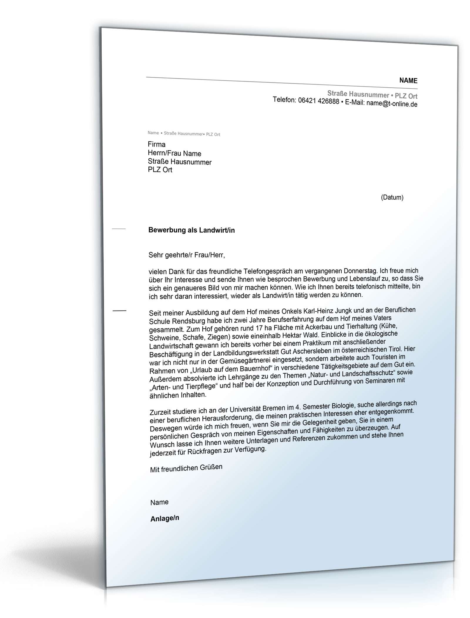 Anschreiben Bewerbung Landwirt | Muster zum Download