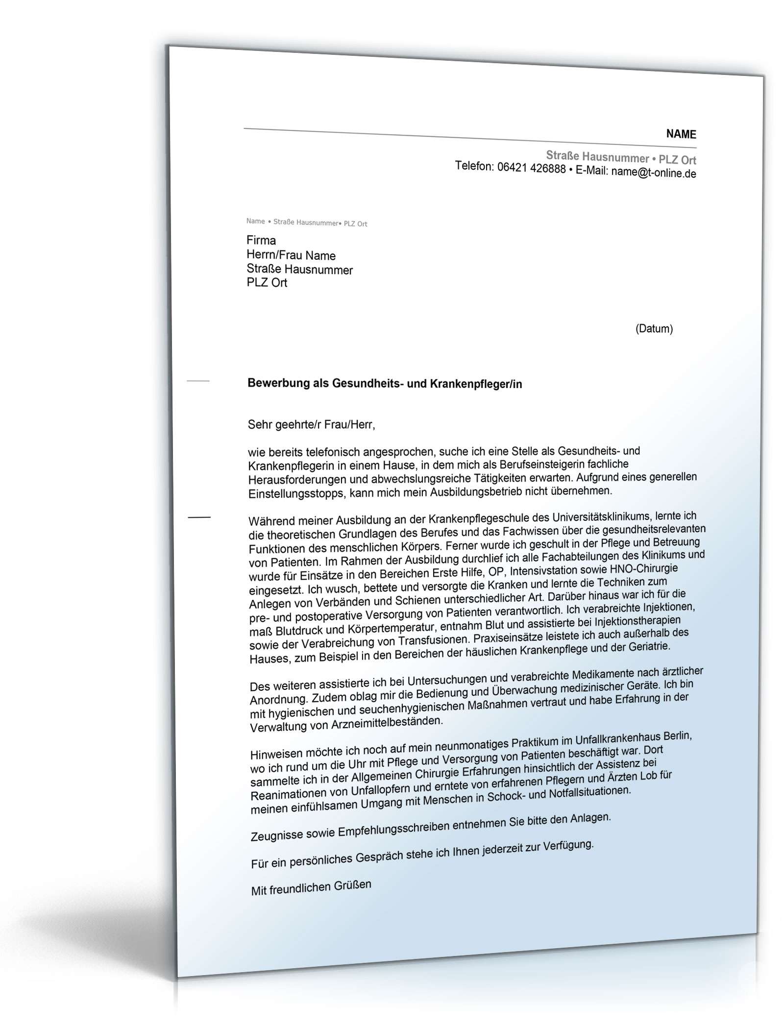 Anschreiben Bewerbung Krankenpfleger | Muster zum Download