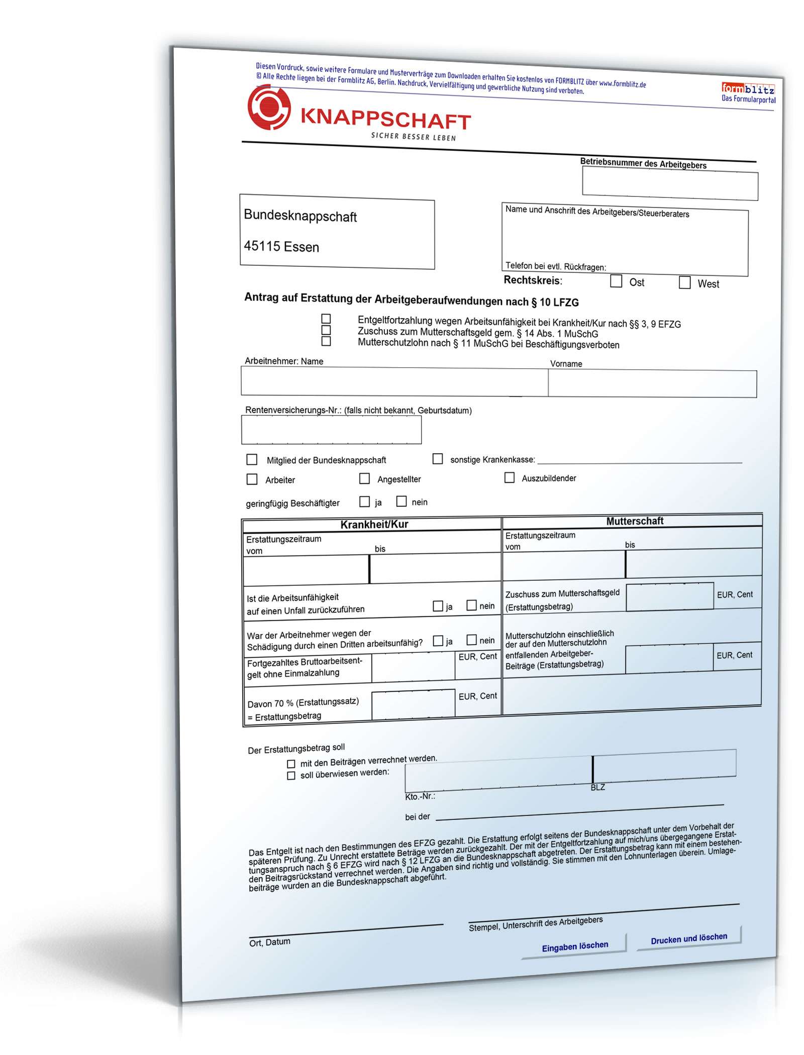 Antrag auf Erstattung Arbeitgeberaufwendungen Formular