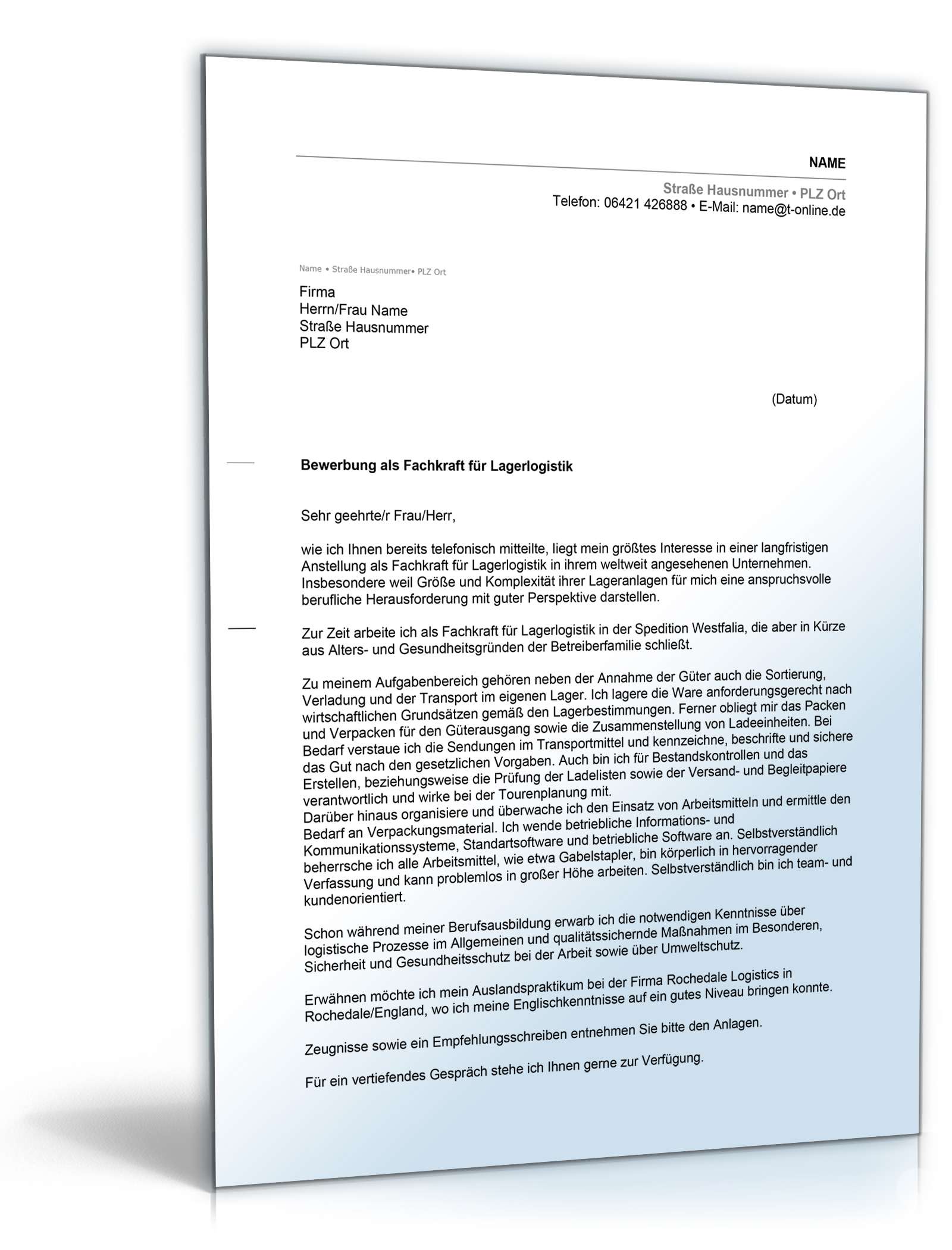 Anschreiben Bewerbung Lagerlogistik | Muster Zum Download