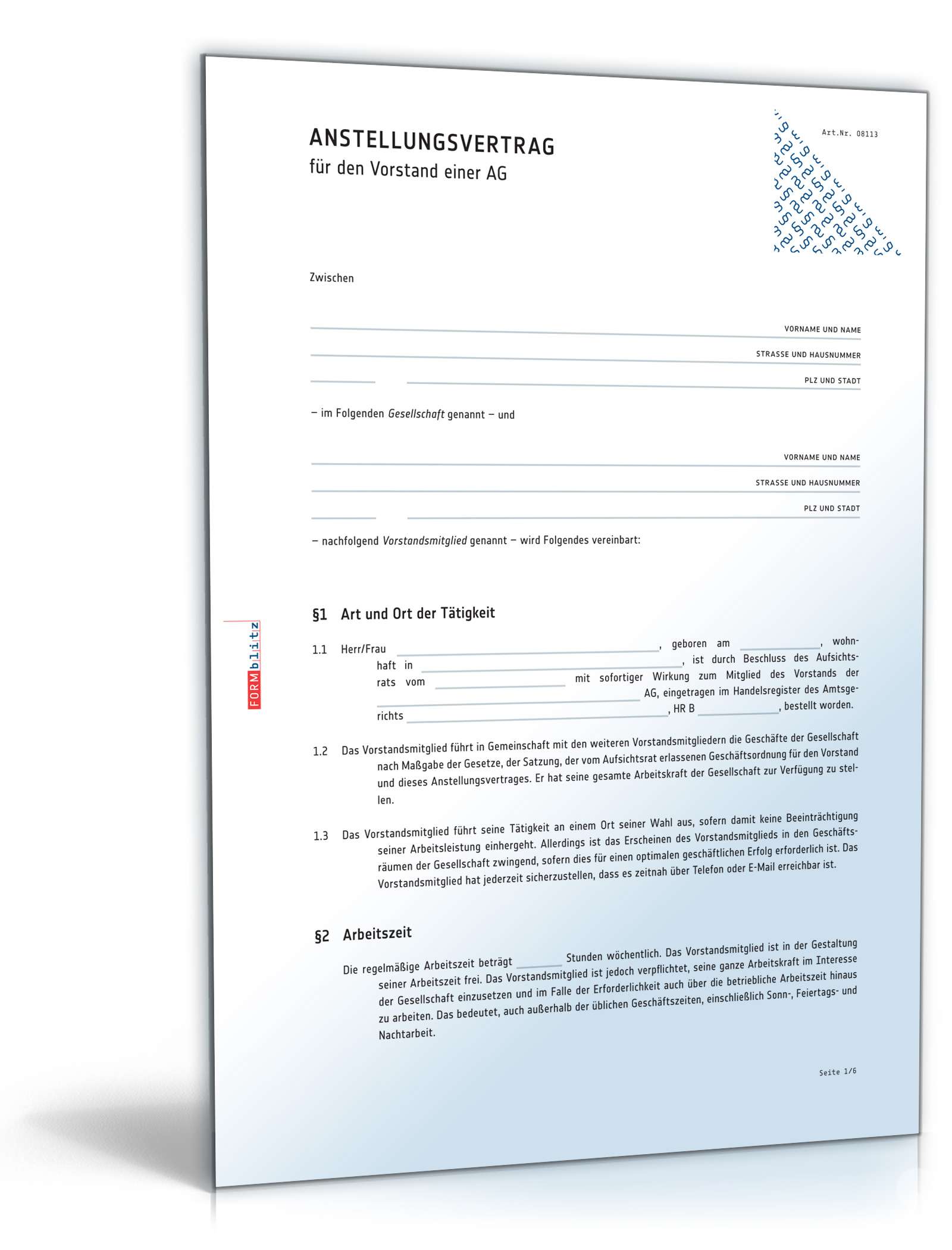 Anstellungsvertrag Vorstand: Vertrag als Muster zum Download