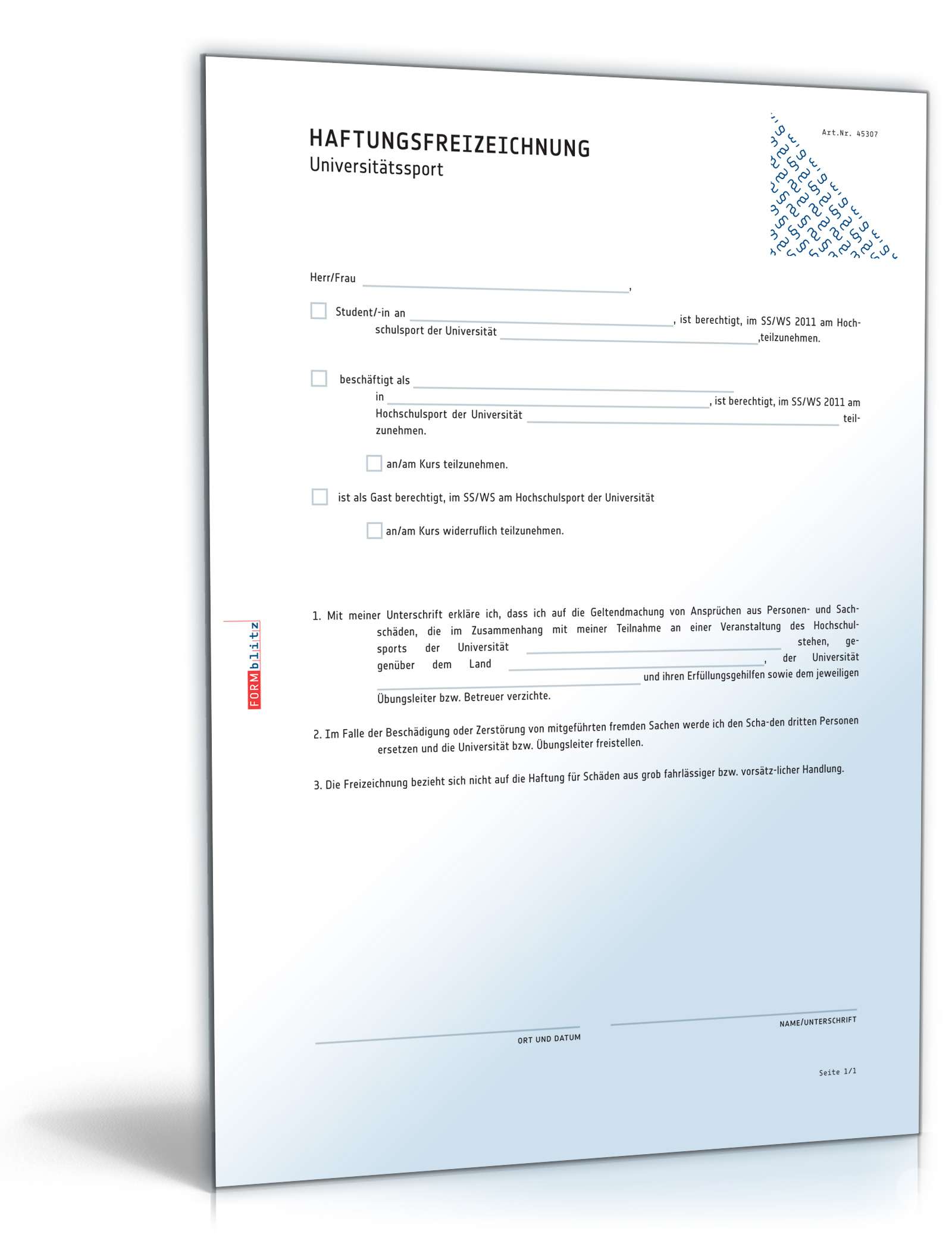 Haftungsfreizeichnung Universitätssport | Muster zum Download