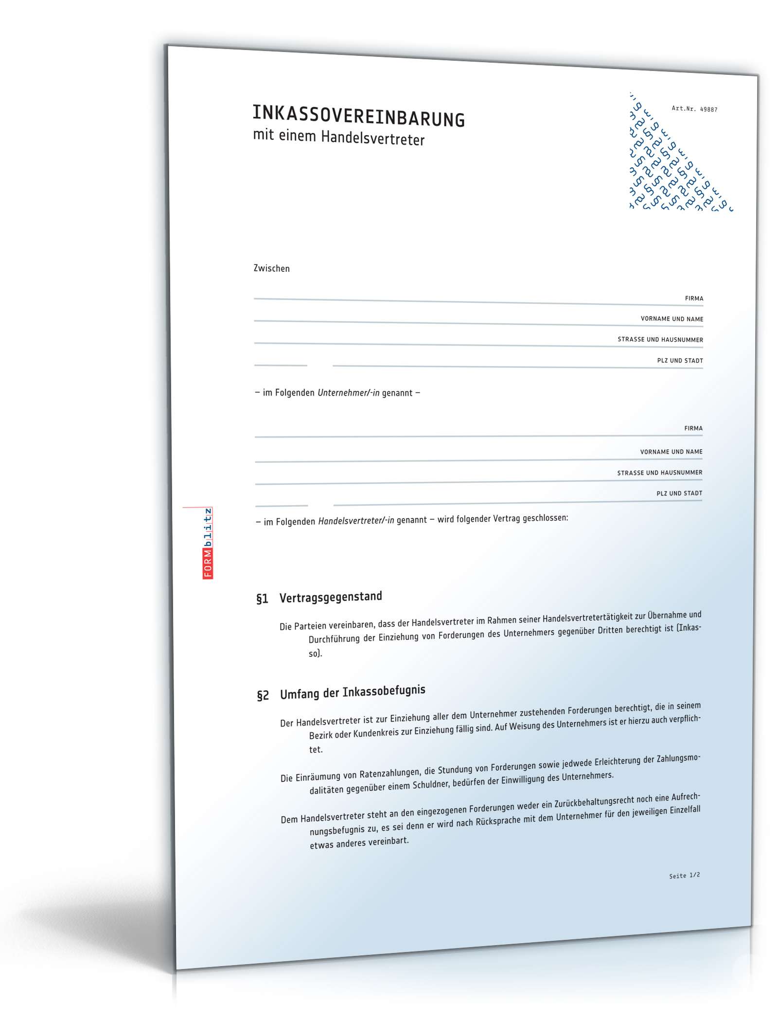 Inkassovereinbarung Handelsvertreter | Muster Zum Download