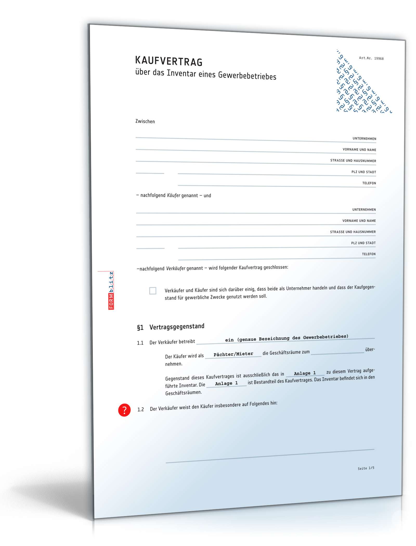 Kaufvertrag Inventar Gewerbebetrieb | Muster zum Download