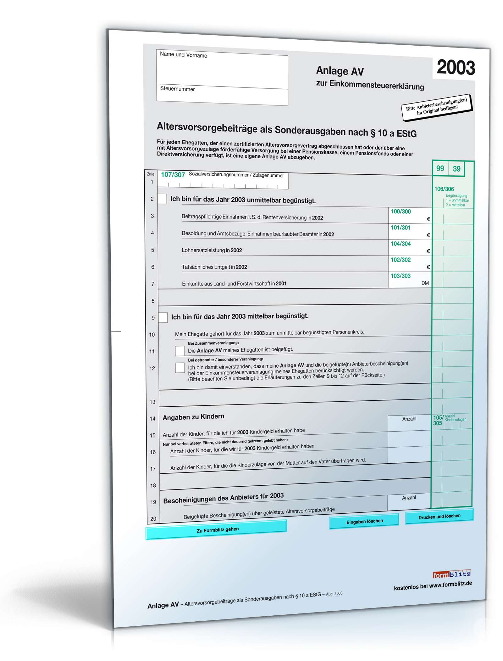 Anlage AV 2003 - Formular Zum Download