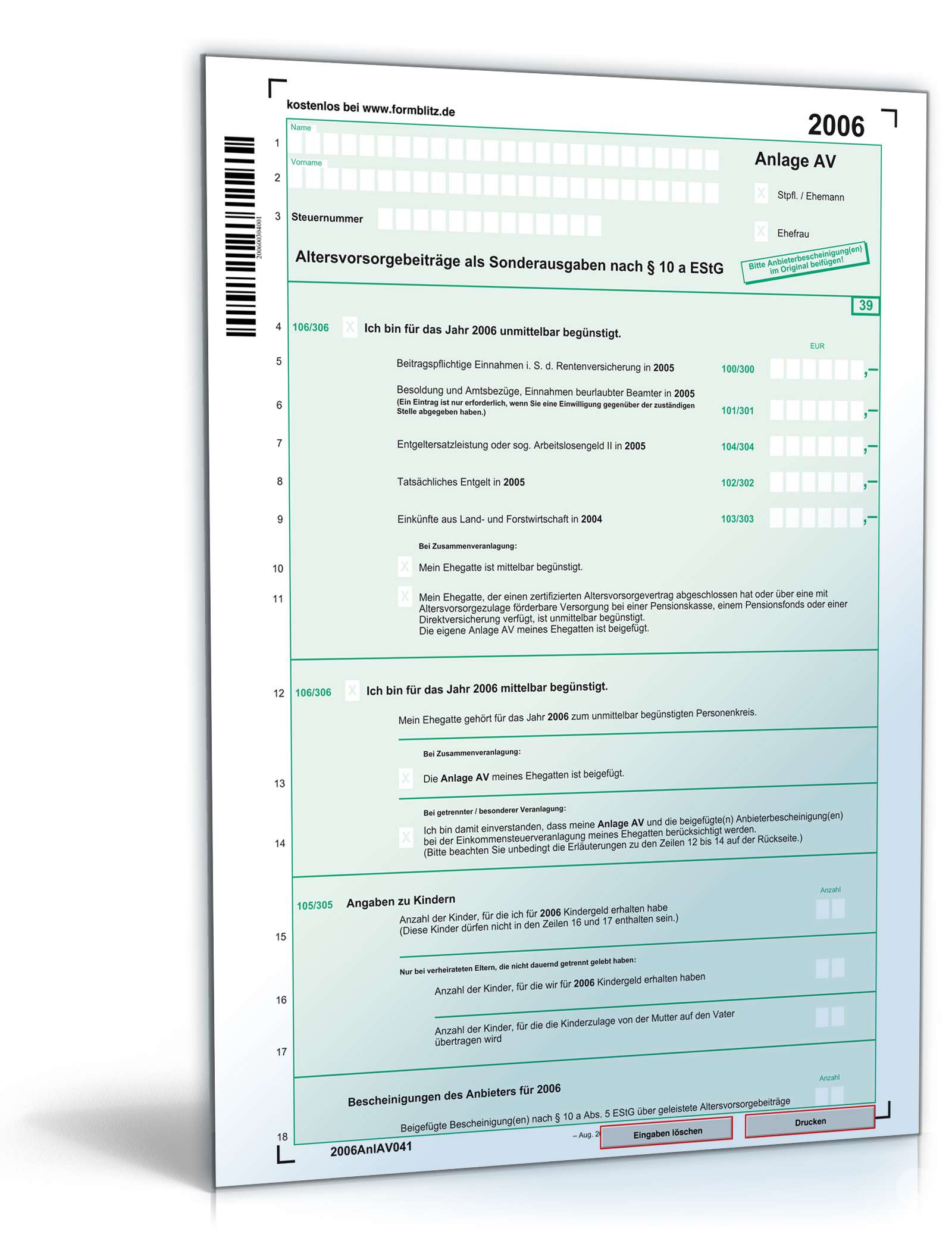 Anlage AV 2006 | Formular zum Download