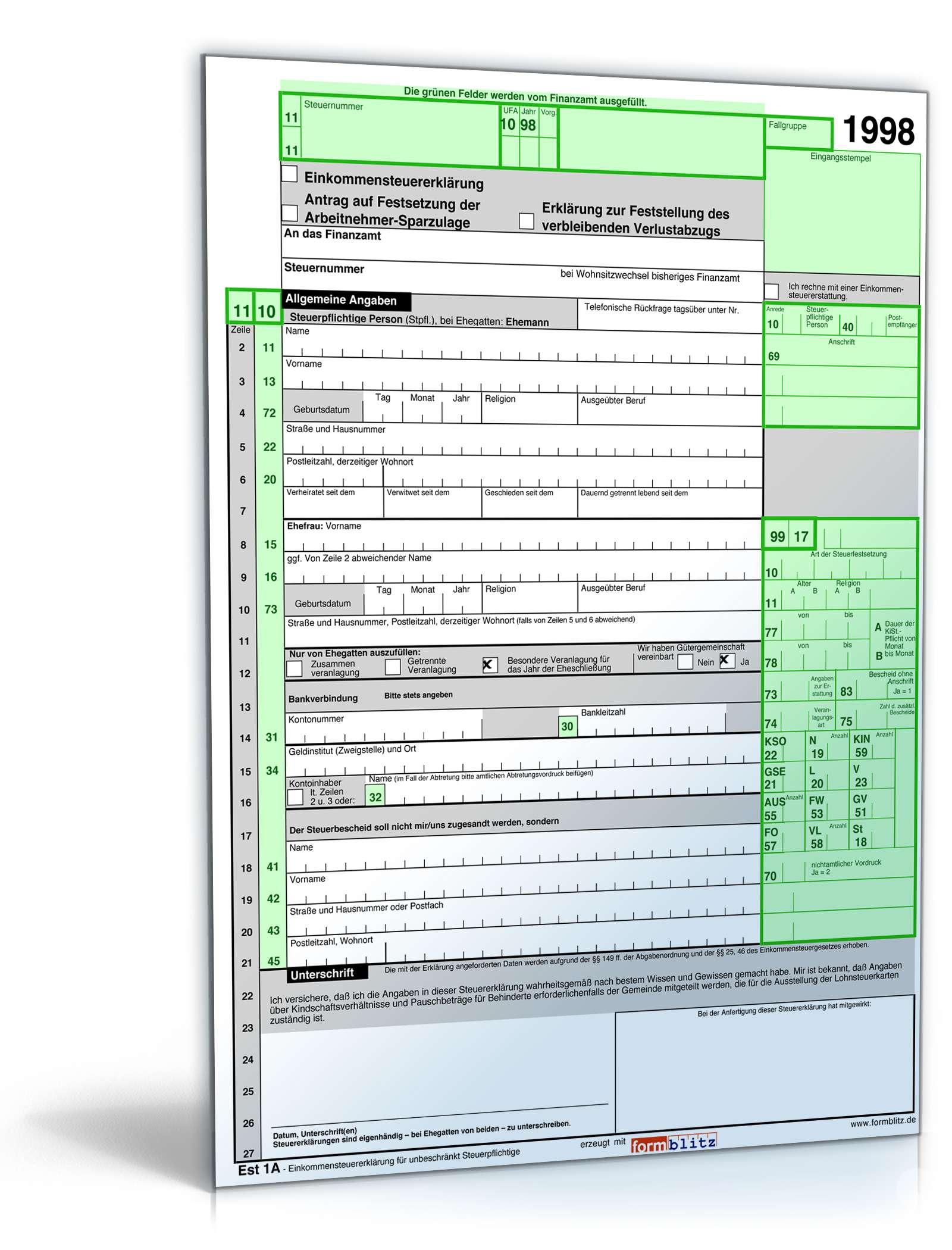 Einkommensteuer 1998 - Mantelbogen - Formular zum Download