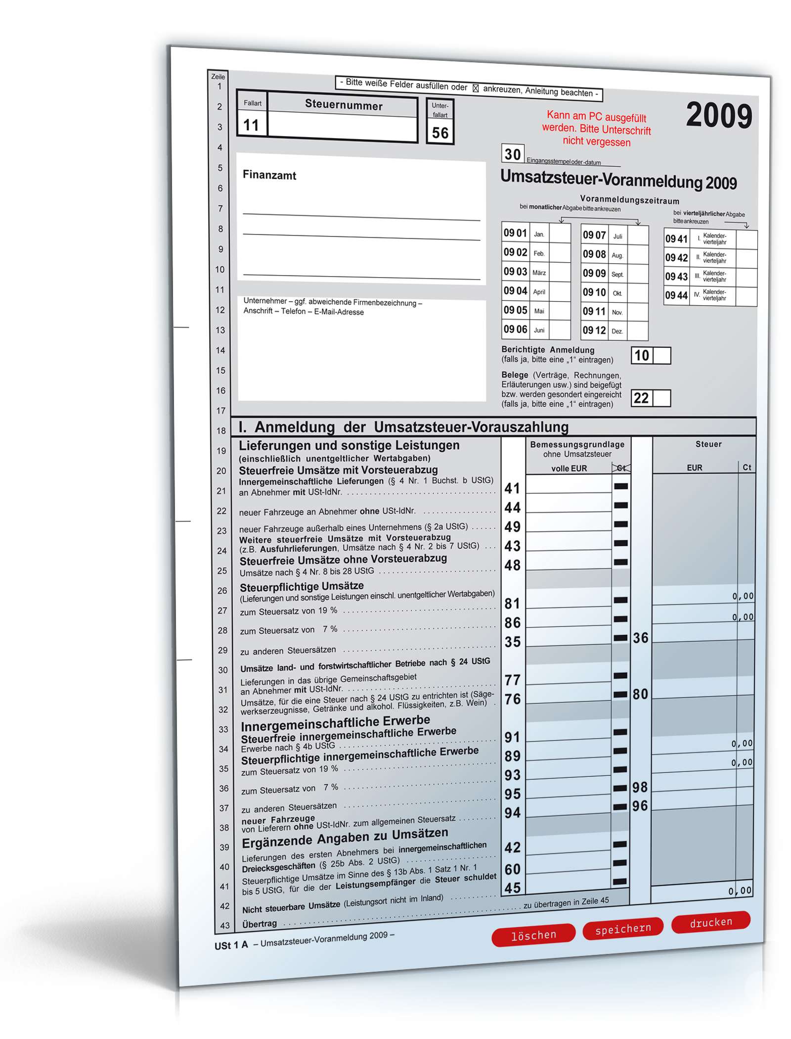 Umsatzsteuervoranmeldung 2009 Formular zum Download