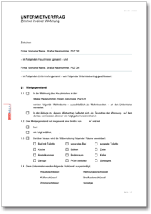 Hauptbild des Produkts: Untermietvertrag Zimmer