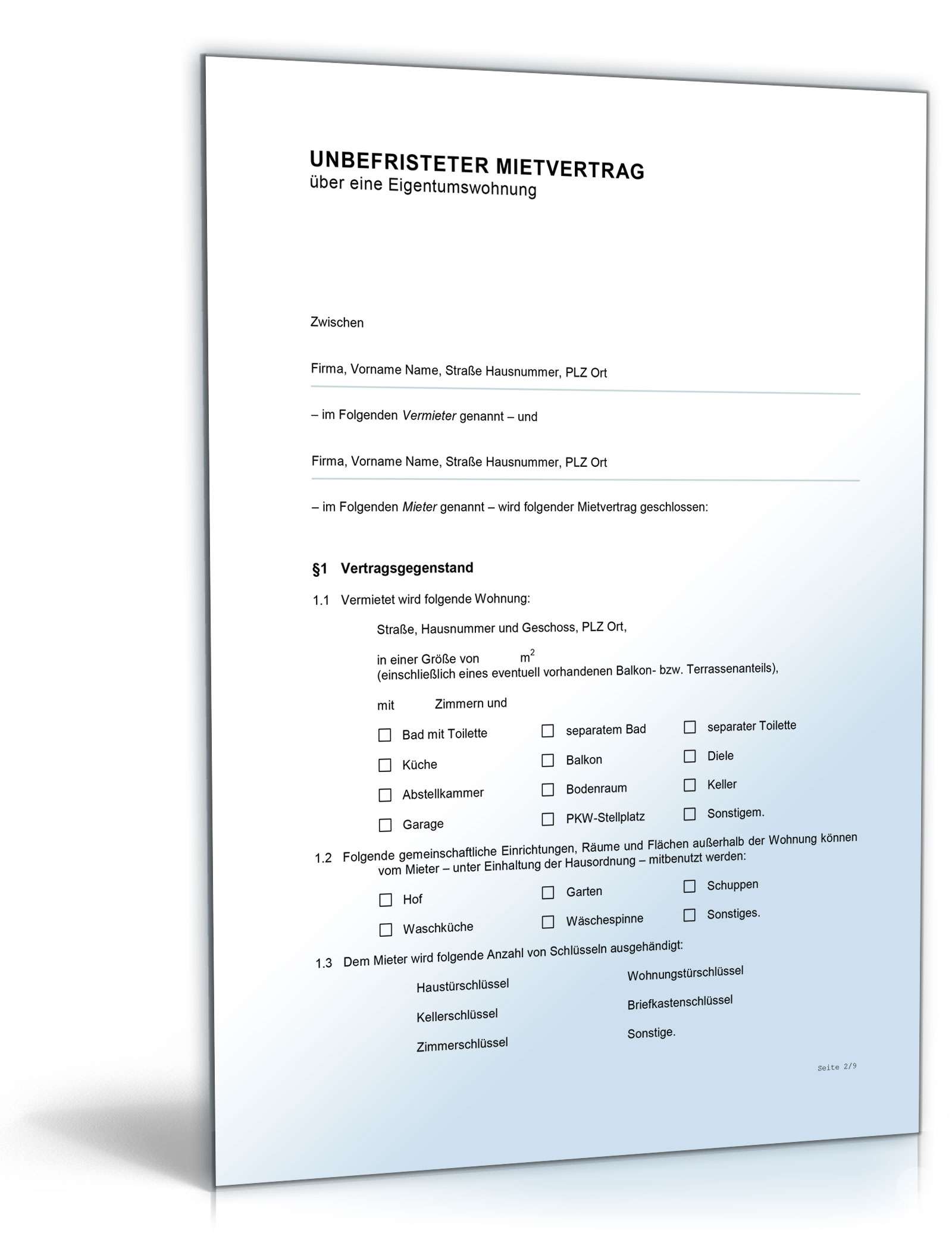 Hauptbild des Produkts: Mietvertrag Eigentumswohnung