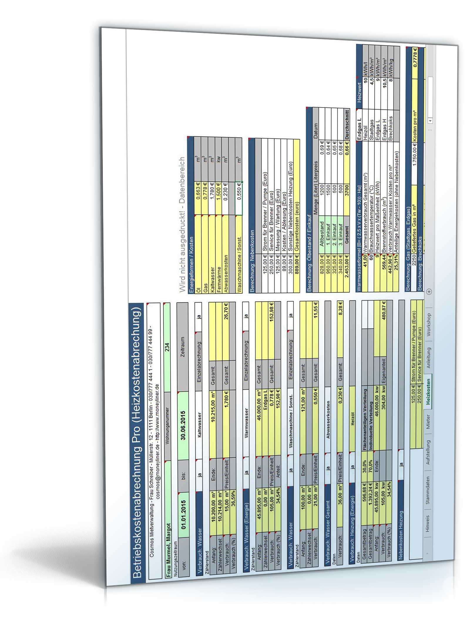 Betriebskostenabrechnung PRO Unter Excel | Vorlage Zum Download