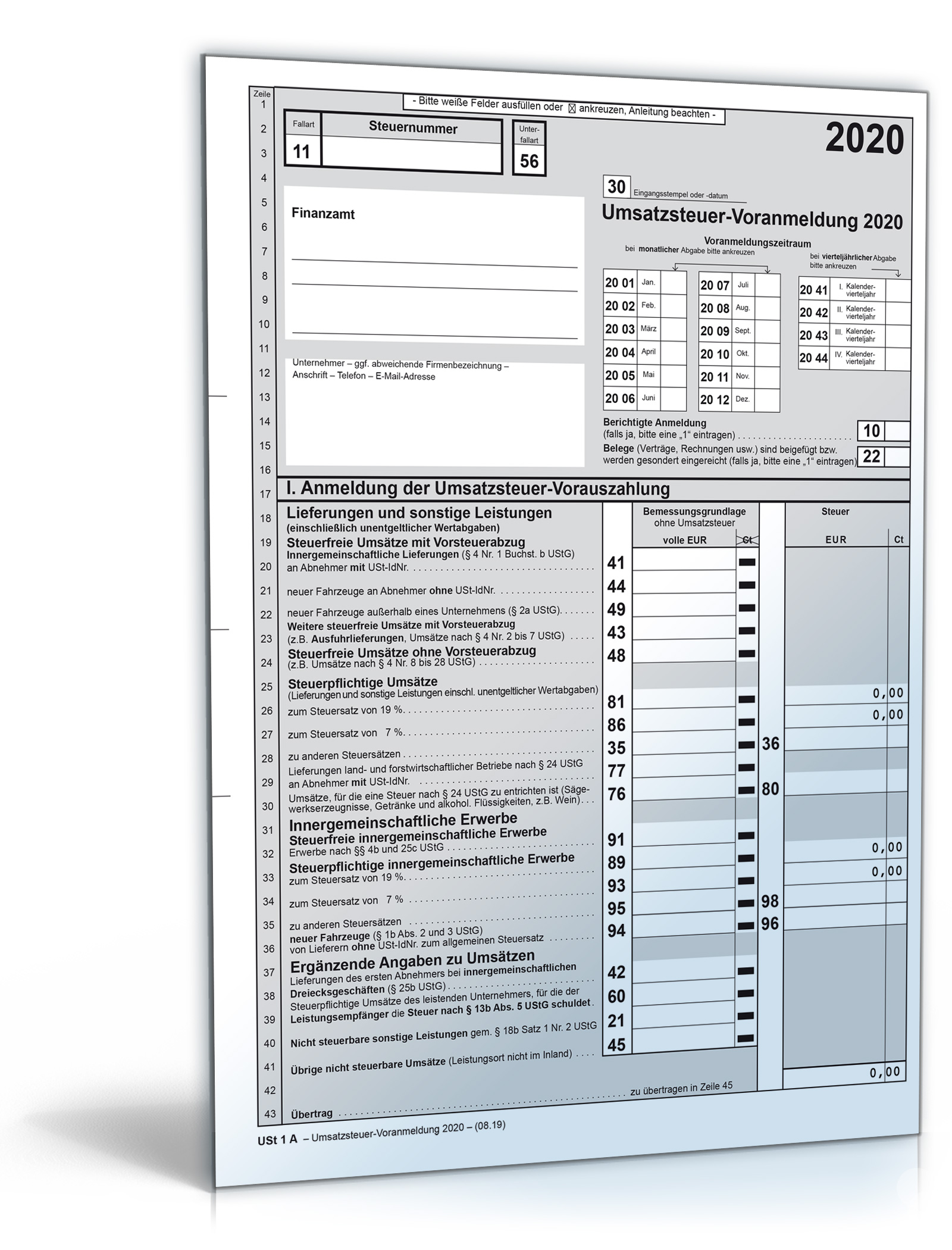 Umsatzsteuer Voranmeldung 2020 Steuerformular Zum Download