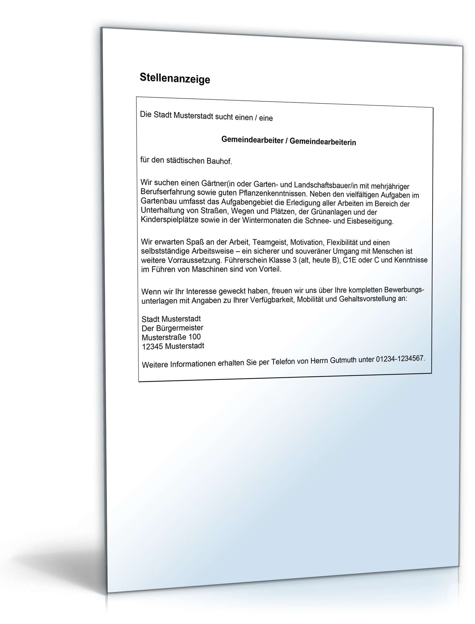 Bewerbungs-Paket Gemeindearbeiter | Muster zum Download