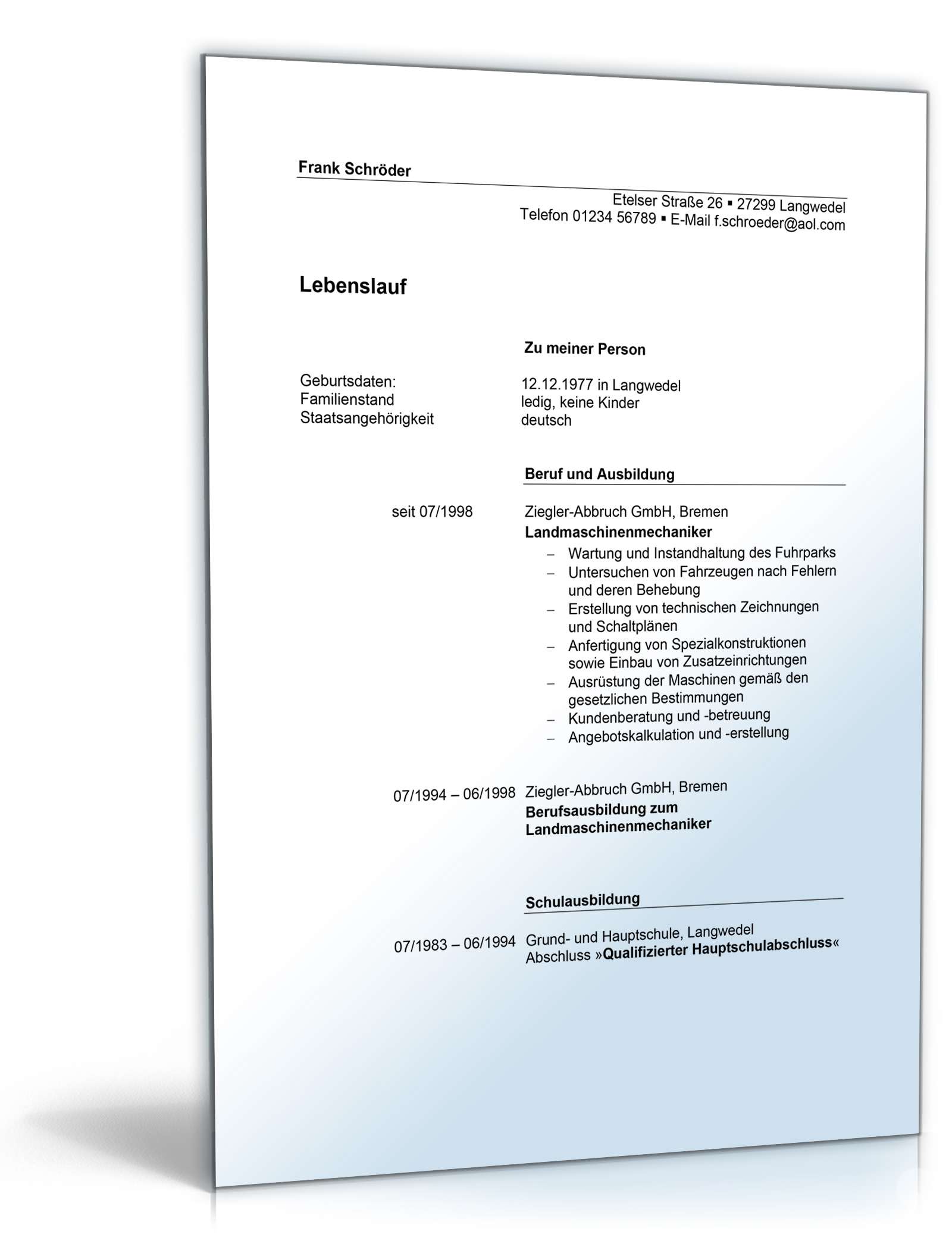 Bewerbungs-Paket Landmaschinenmechaniker | Muster zum Download