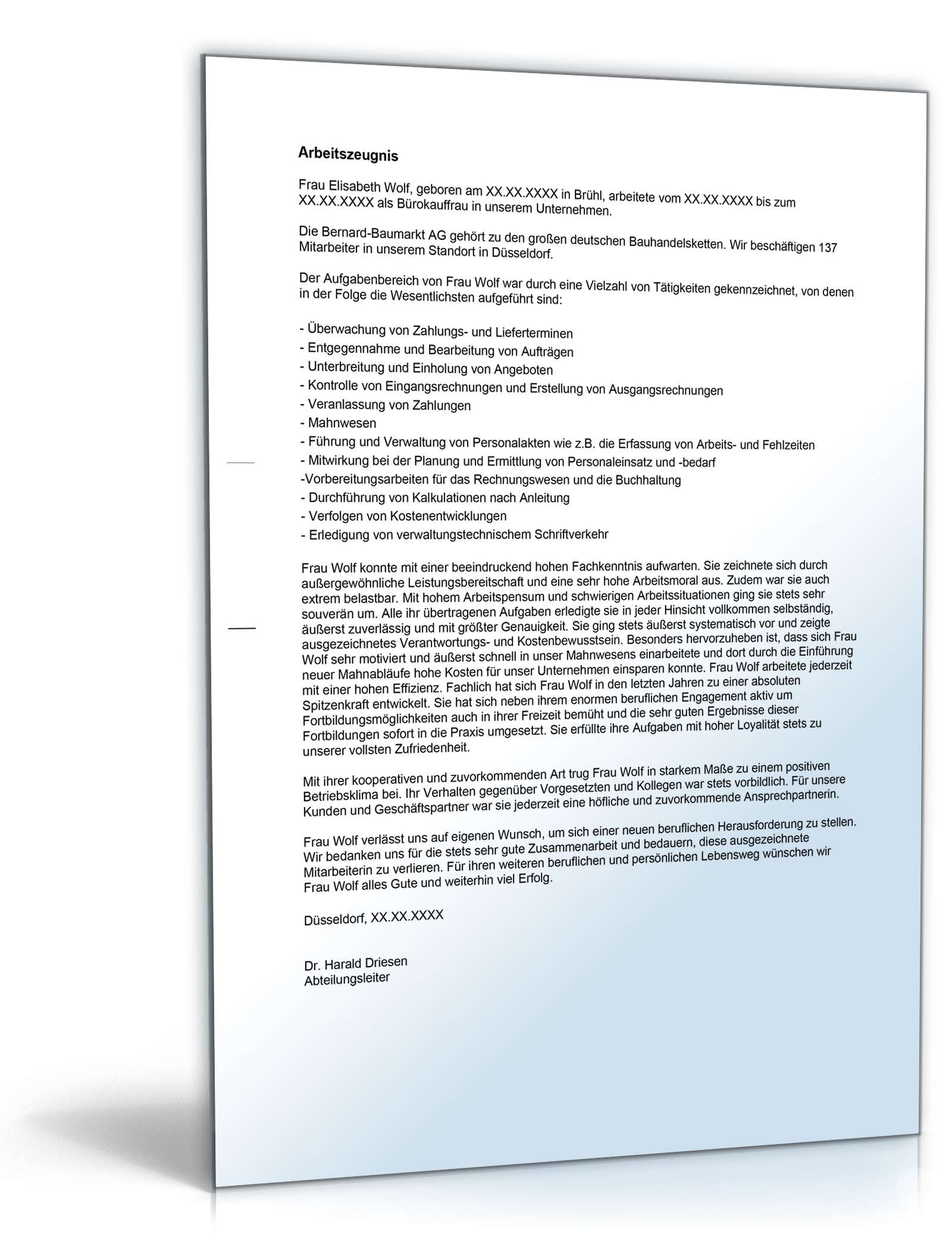 Arbeitszeugnis Bürokaufleute Note Eins | Muster Zum Download