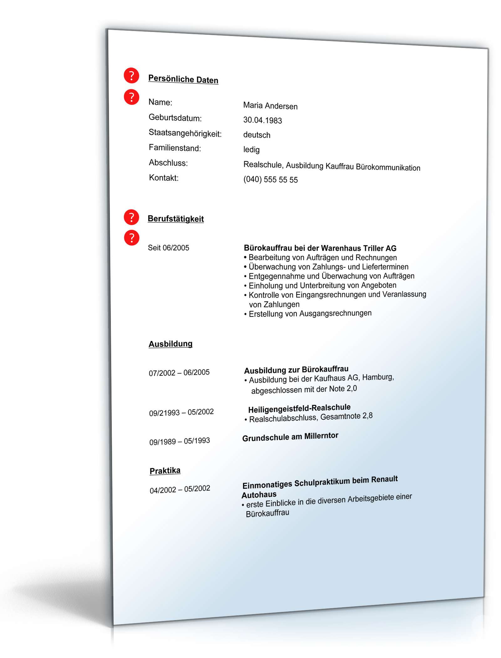 Lebenslauf Bürokauffrau | Muster zum Download