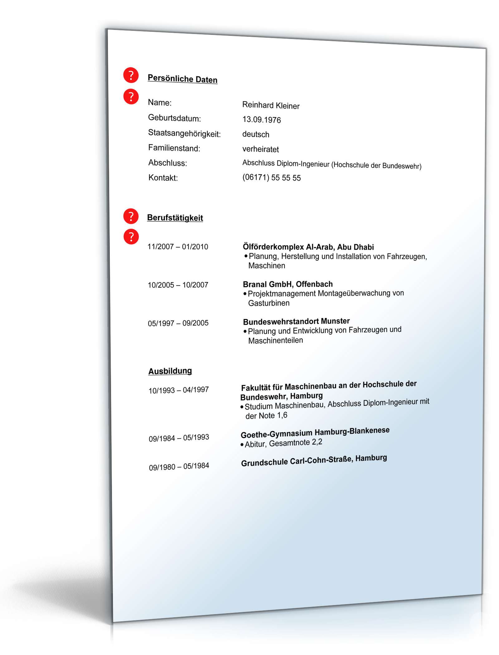 Lebenslauf Maschinenbau-Ingenieur | Vorlage zum Download