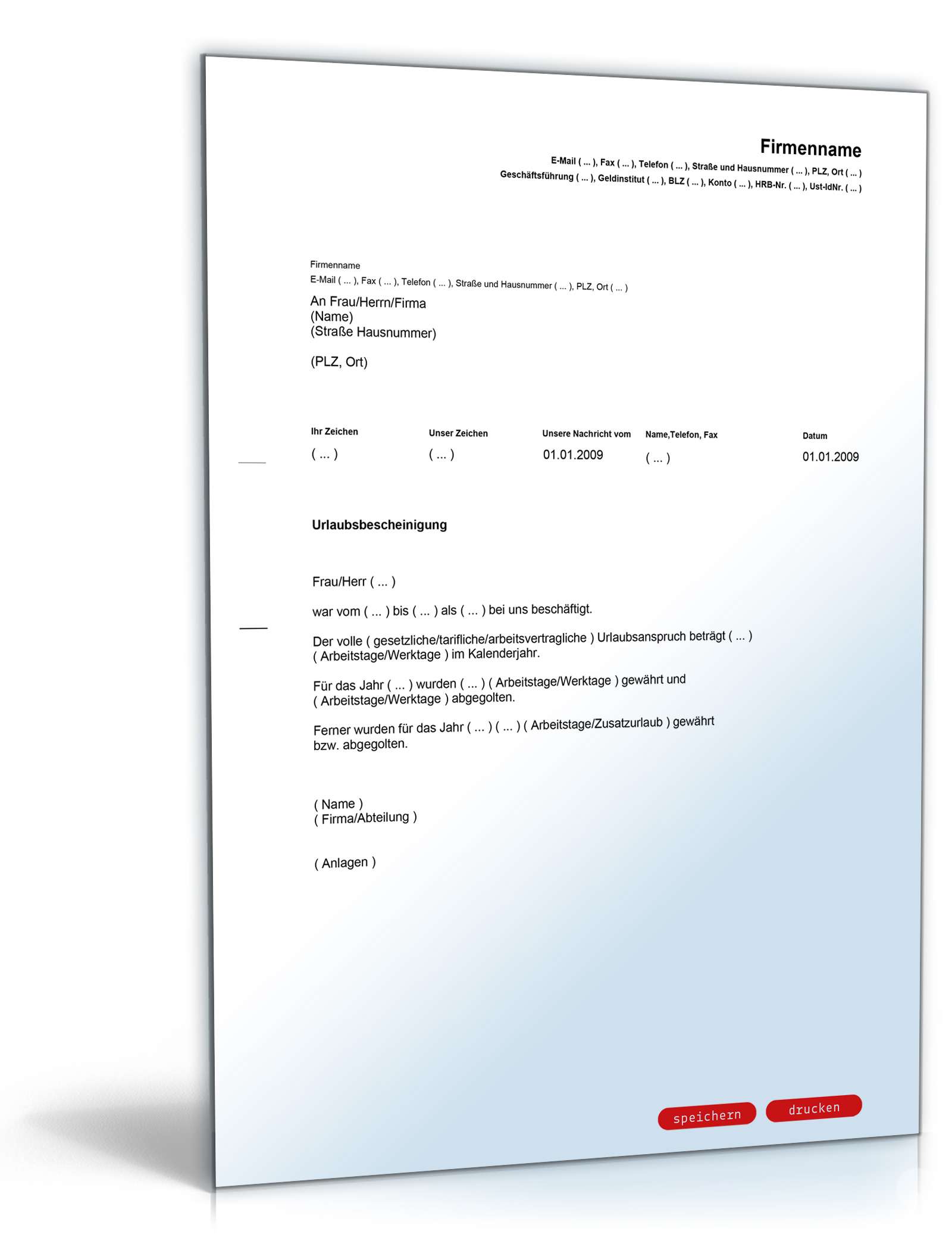 Urlaubsbescheinigung Arbeitgeber