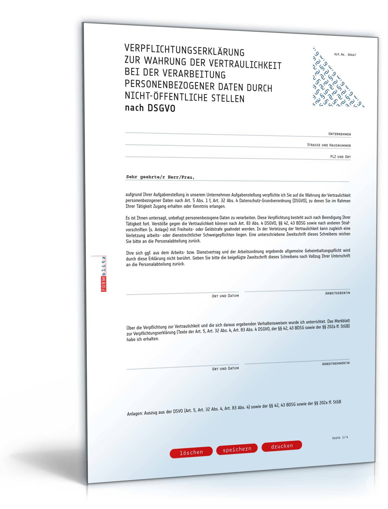 Verpflichtungserklärung Mitarbeiter DSGVO